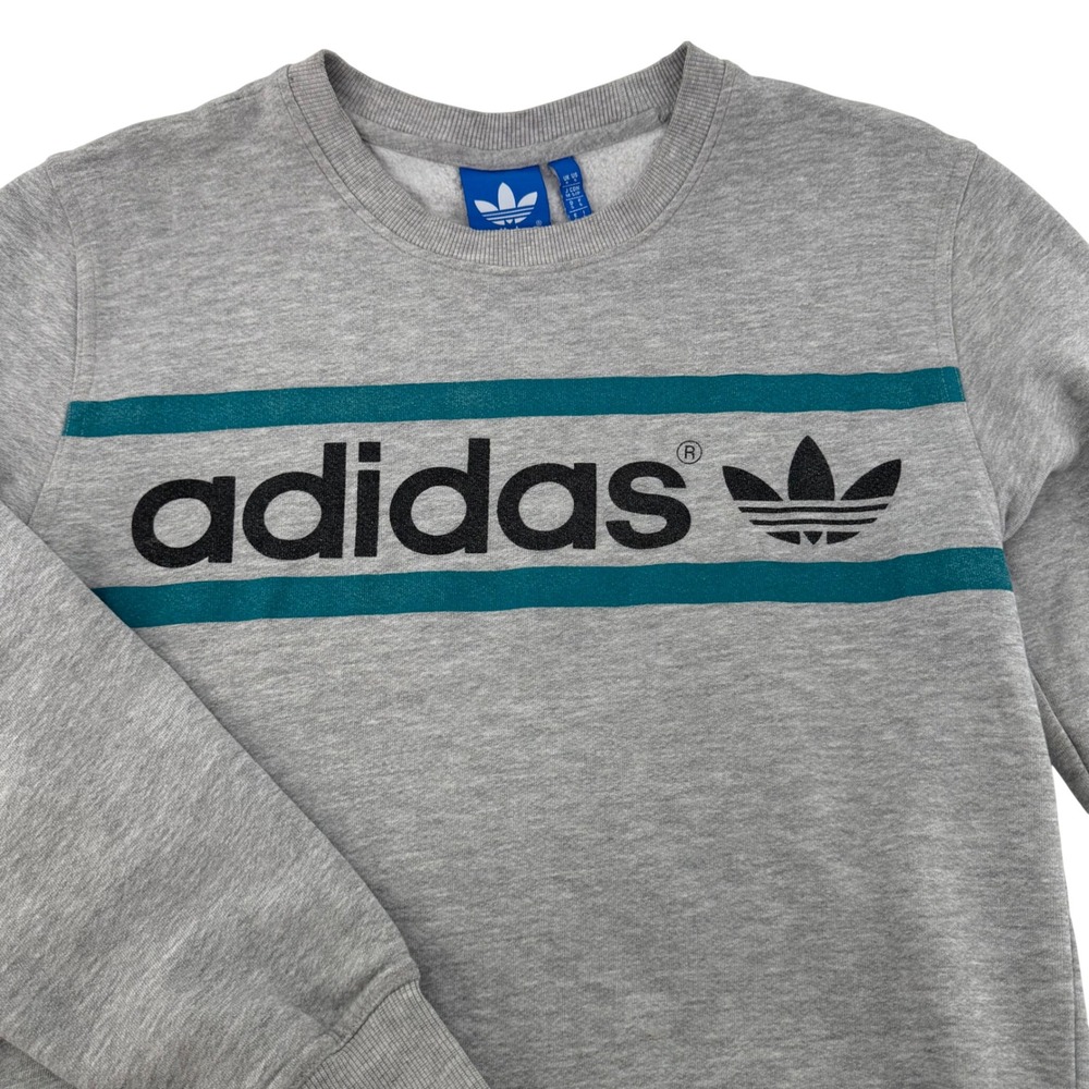 Vintage Adidas Retro Gray Pullover Graphic Crewneck Sweater Mens Small Y2K